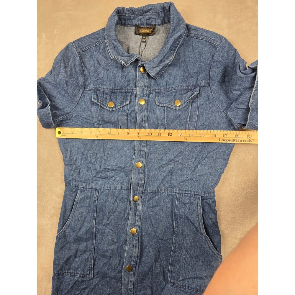 New Alexia Admor Denim Dress Womens M Blue Short Sleeve Snap Front Mini Pocket - Picture 4 of 11